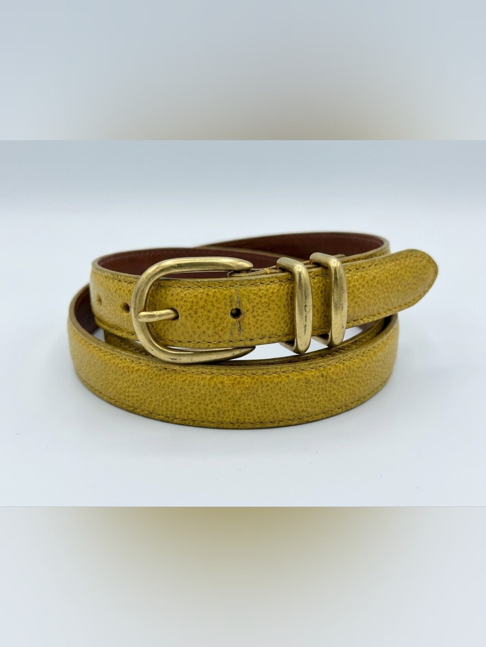 Coach Yellow Leather Belt with Brass Buckle